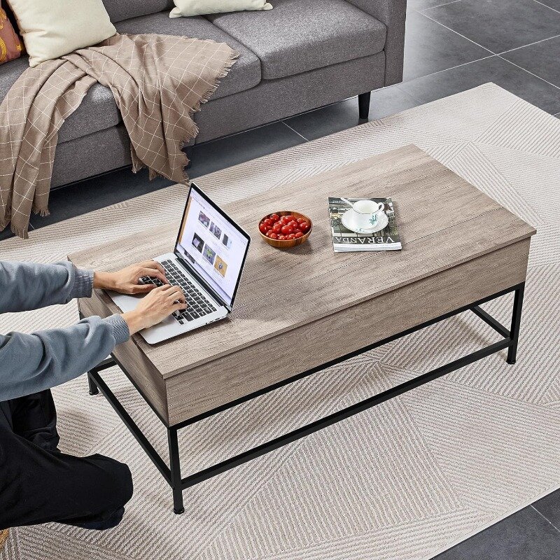 Levante a mesa de café superior com armazenamento, Split Lift Up Coffee Table para sala de estar, Mesa central de madeira para espaço pequeno