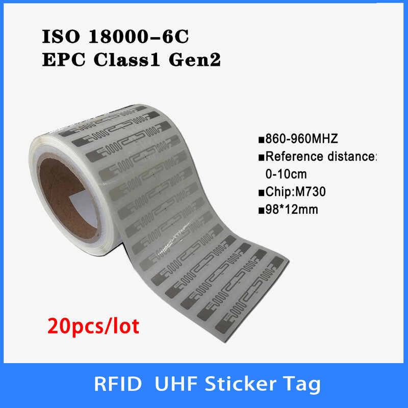 Etiqueta de incrustación húmeda UHF RFID, etiqueta adhesiva UHF, Chip Impinj M730, etiqueta electrónica de alta calidad, 860 MHz, 960-915 MHz, 18000-6C, 20 piezas