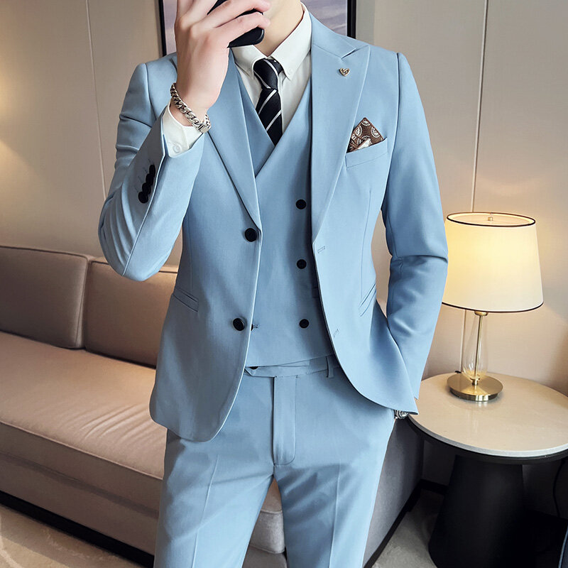 Chaleco de doble botonadura para hombre, conjunto de 3 piezas, pantalones de traje, chaqueta, vestido Formal de negocios, traje de novio, traje de boda, blazer, 2023