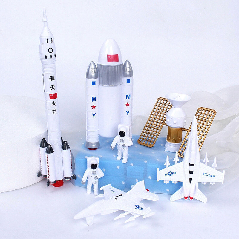 1Set Rocket Toy Space Series Rocket Plane Satellite Astronaut Model Cake Decor
