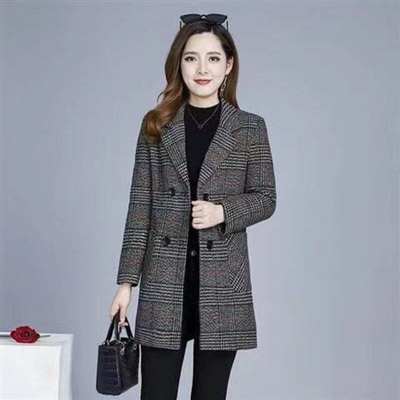 Vintage Plaid Tweed Blazer Tweed Jacke Frauen Kleidung Langarm Herbst Wind breaker Tasche koreanische schicke schlanke Oberbekleidung Mujer