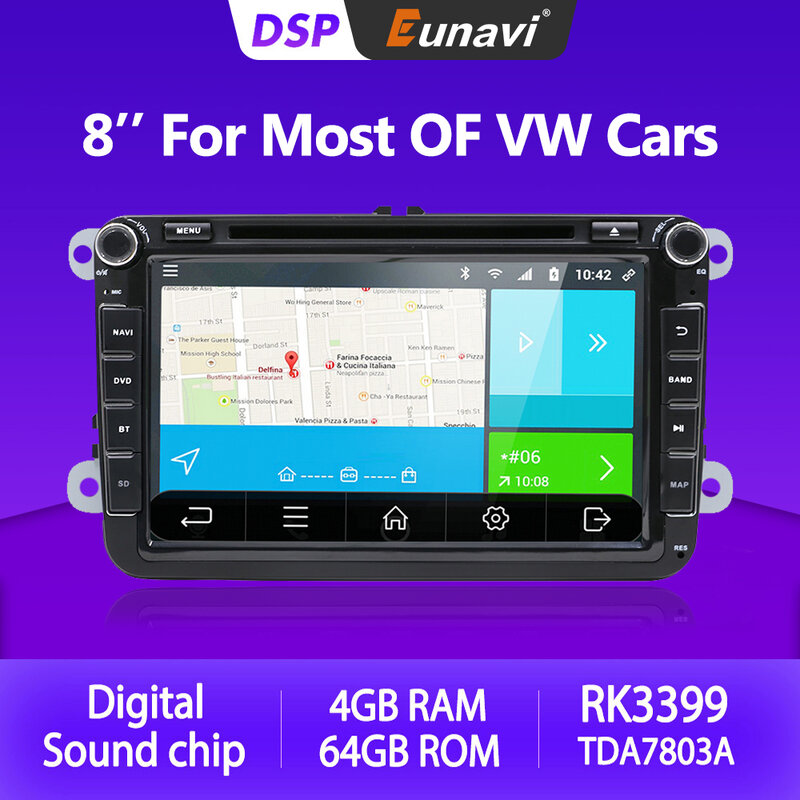 Eunavi-Radio con GPS para coche, reproductor con Android 10, DVD, 2 Din, para VW GOLF 5 6 Passat B6 B7 CC Polo Touran T5 Skoda Octavia Tiguan Amarok