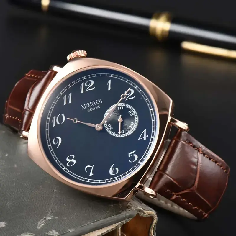 Jam tangan merek baru asli untuk pria jam tangan mewah Dial bengkok klasik casing baja penuh Quartz jam tangan pria
