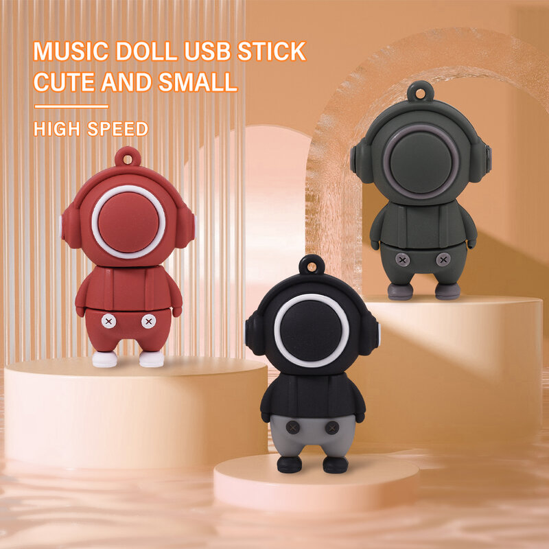 JASTER-Cartoon Music Doll Flash Drive para Crianças, USB 2.0, Memory Stick, Chaveiro Livre, Caneta, Presentes Bonitos, 128GB, 64GB, 32GB, 16GB