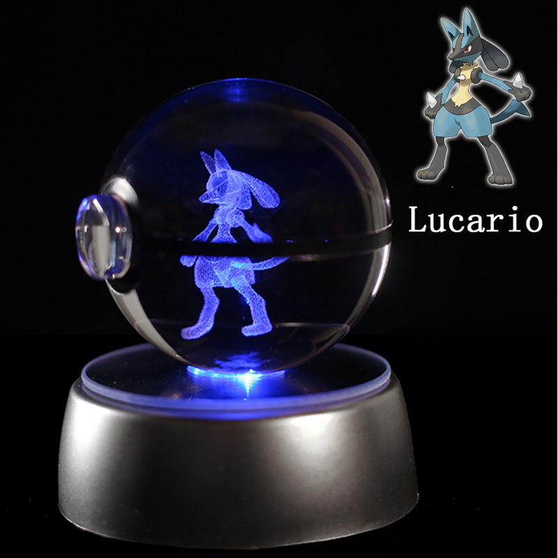 Pokemon Gengar 3D Crystal Ball Pikachu Figure Pokeball Eevee Mew Charizard Model with Led LED Light Base Toys Anime Gifts