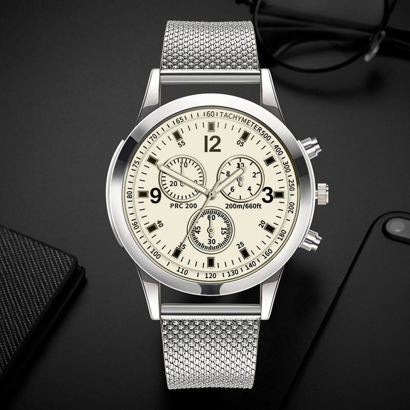 Quartz Watch with Stainless Steel Dial for Men, Relógios de luxo, Casual Bracele Watch