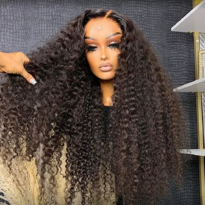 Preplucked Soft  Long 26inch 180% Density Natural Black Kinky Curly Lace Front Wig For Women Baby hair Heat Resistant Glueless