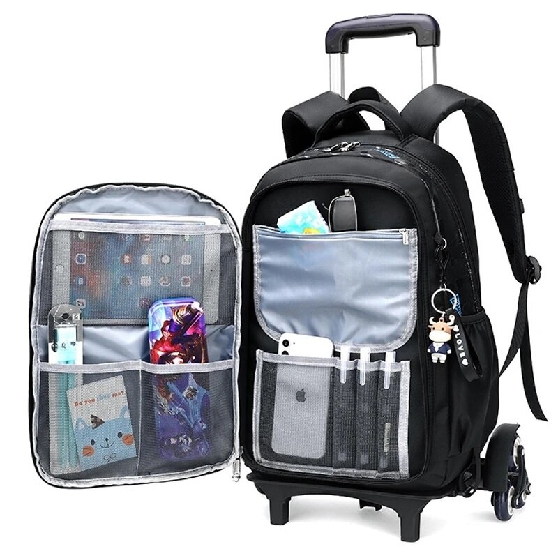 Водонепроницаемая школьная сумка на колесиках для мальчиков, вместительный чемодан на колесиках для начальной школы, съемный дорожный портфель