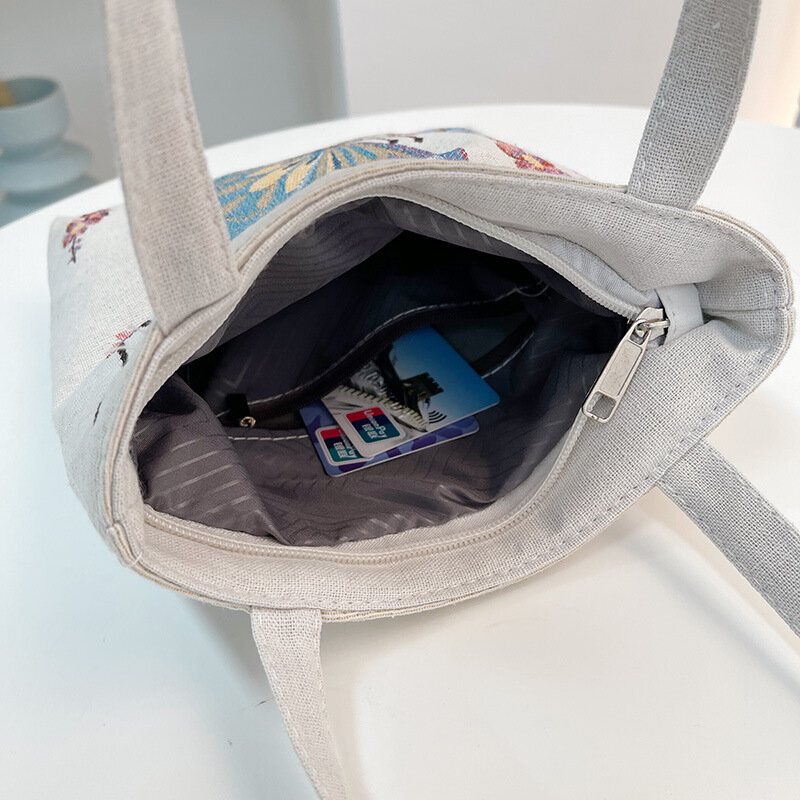 Ручная сумка для женщин, новинка 2024, сумка на плечо с вышивкой в стиле ретро, нейлоновая вязаная Повседневная Портативная сумка, маленькая ручная сумка, женские сумки