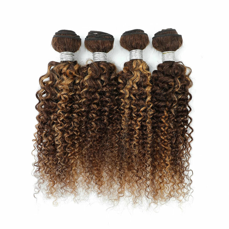 Mechones de cabello humano rizado con reflejos rubios, tejido de cabello brasileño de 30 pulgadas, P4/27, mechones de colores, 100 g/pc, ombré