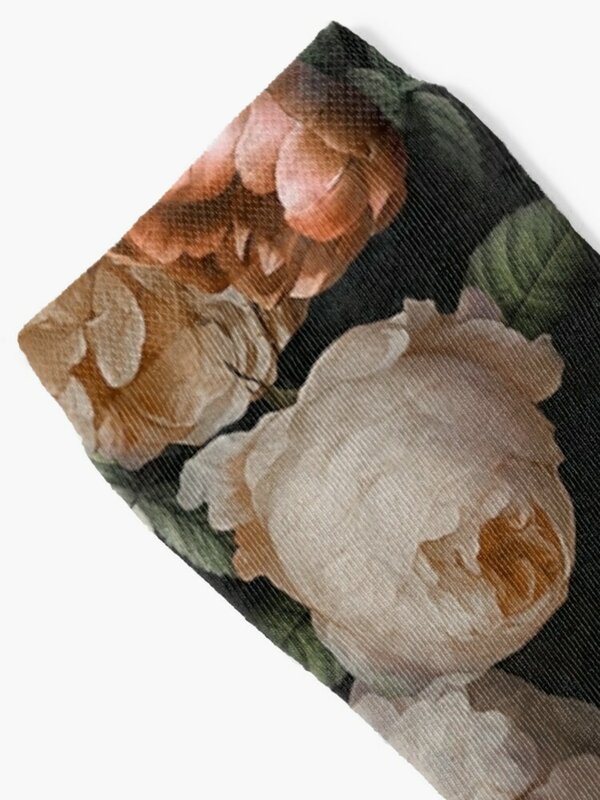 앤티크 Jan Davidsz. de Heem 무성한 장미 꽃, 검은 패턴 양말, 난방 양말, 면 양말, 남녀공용