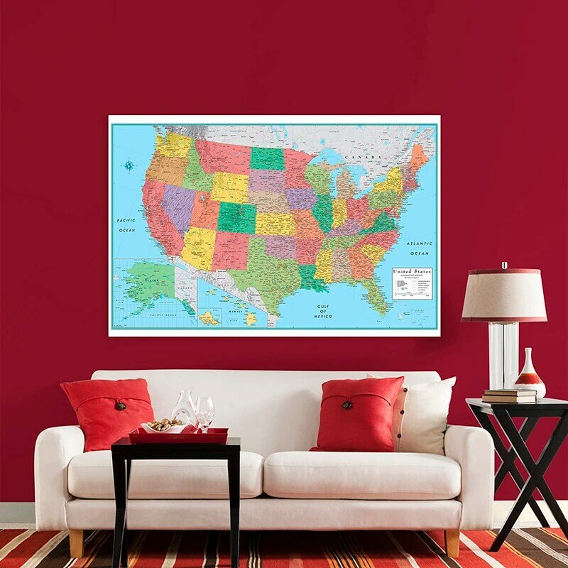 120*80cm mapa administrativo americano dobrável não-tecido tecido adesivo de parede sala decoração material de escritório educacional em inglês
