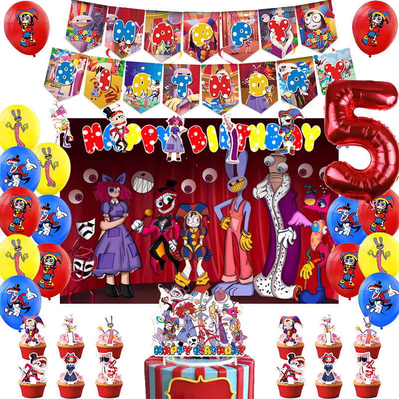 Suministros de fiesta de cumpleaños de circo Digital The Amazing, Pancarta, globo, vajilla, telón de fondo, decoración de fiesta de Baby Shower