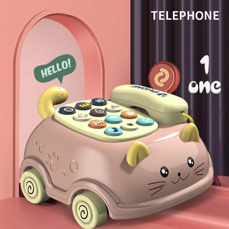 Juguetes De Teléfono eléctrico Montessori para niños, lindo coche de gato, educación, sonido de teléfono, luz de coche, juguetes para niños