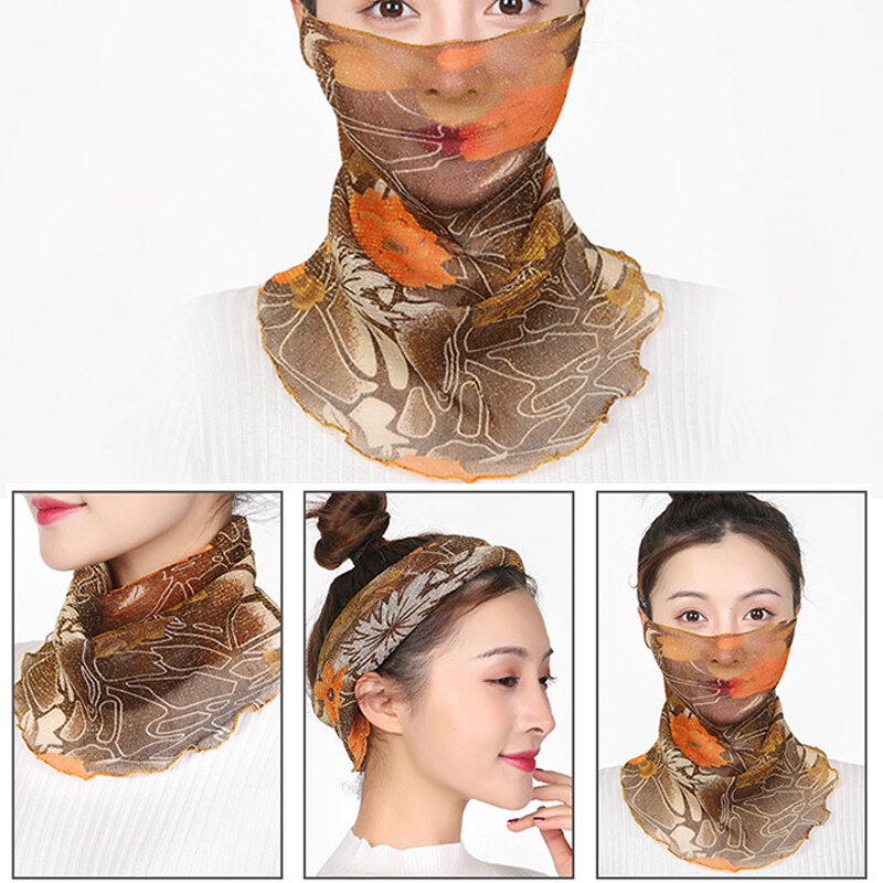 Summer Chiffon Neck Collar Scarf Women Thin Bib Sunscreen Face Cover Masks Sun Protection Pullover Silk Scarf Mesh Headband