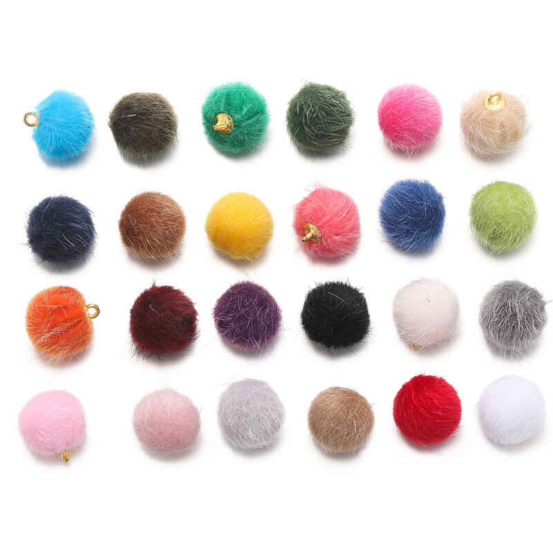 Pelúcia Fur Cover Ball Beads para Fazer Jóias DIY, Encantos Bonitos, Acessórios Pingente, Pulseira Brinco Artesanal, 10Pcs por lote