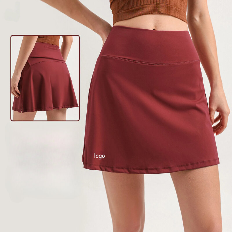 LO Tennis Skirt Slim Fit Fitness High Elasticity Sports Skirt Women's Yoga High Waist Stomach Holds Two Anti Shining Pieces