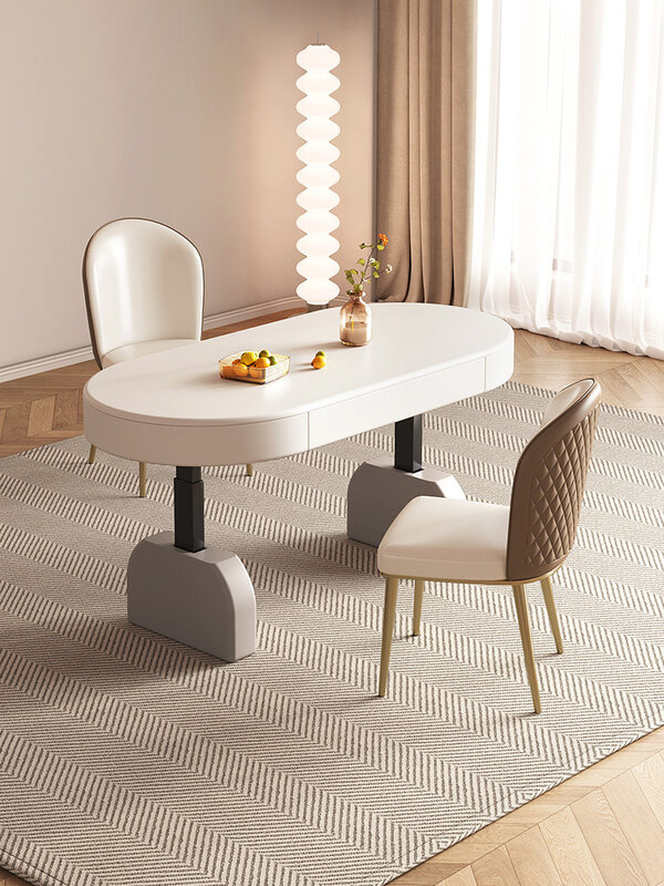 Cream Style Lifting Dining Table and Chair Simple Modern Living Room Table and Desk Integrated