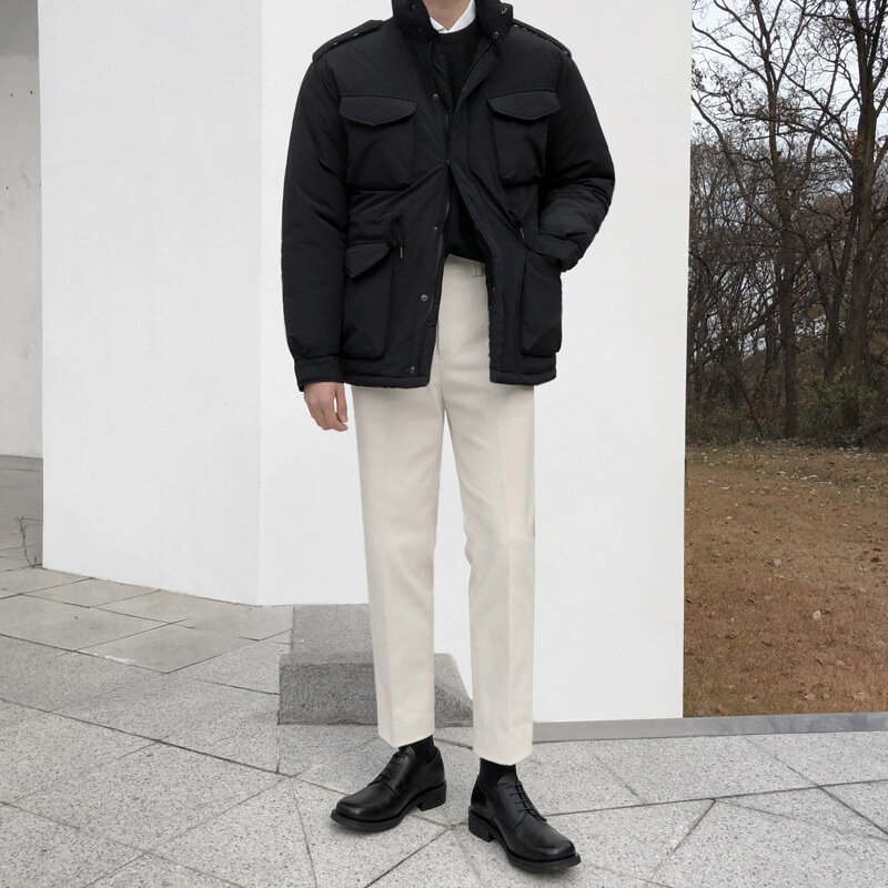 Мужская зимняя куртка с хлопковой подкладкой, трендовая Корейская версия, плюшевая и толстая зимняя куртка, короткая куртка
