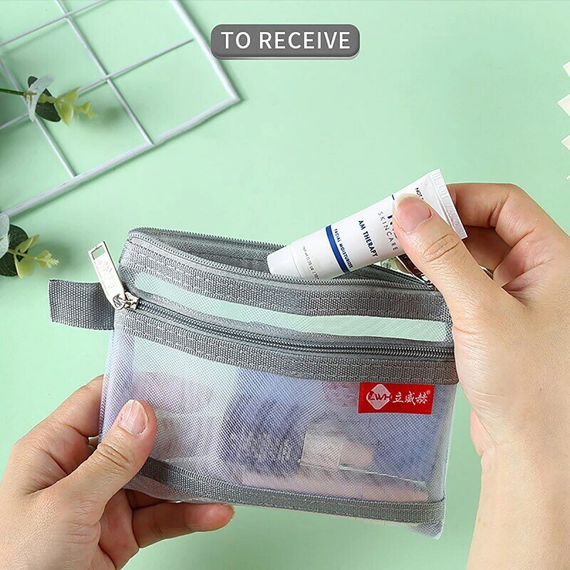 Portable Bus Card Storage Bag Small Mesh Double Coin Purse Headset Line Manager Bag