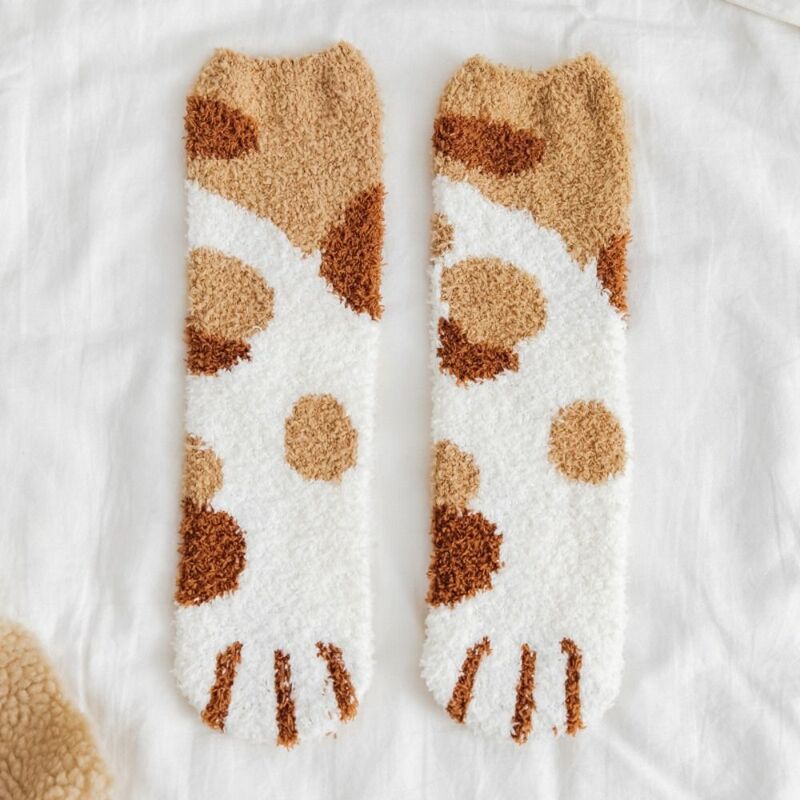 Chaussettes de couchage en forme de patte de chat pour femme, chaudes, douces et épaisses, 1 paire