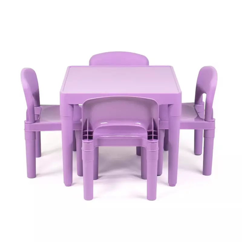 Humble Crew Quinn 어린이 경량 플라스틱 테이블 및 의자 4 개 세트, 사각형, 보라색