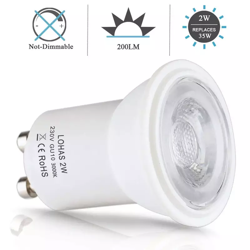 Lampadina A LED 2W Mini GU10 SMD 3000/6000K bianco caldo/freddo 35Watt di ricambio per piccolo 35mm Non dimmerabile [classe energetica A +] confezione da 6