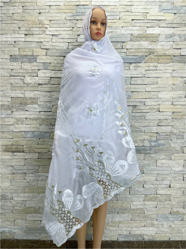 Lenço muçulmano de várias cores bordado, xale, hijab, envoltório de cabeça religiosa feminina, tamanho grande, moda, 210x110cm, 2023