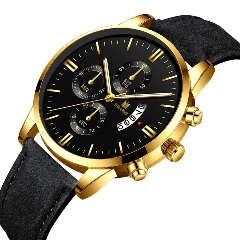 Relógio de quartzo analógico high-end masculino, pulseira de couro durável, relógio de pulso casual para trabalho e escritório