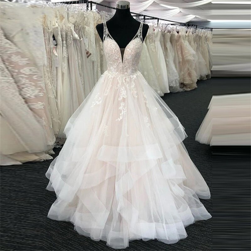 Lace Women's Elegant Dresses V-neck White Wedding Dresses for Women 2023 Bride Large Size Wedding Dress 2024 Woman Bridal Brides