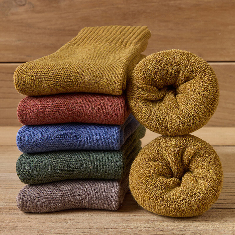Meias quentes de lã merino para homens e mulheres, super grossas, proteção contra frio, neve terry, sólido, masculino, inverno, 1 par