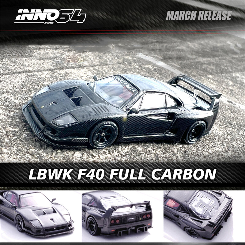 INNO-Full Carbon Chase Diecast Diorama carro modelo coleção, brinquedos em miniatura, 1:64 LBWK F40, Em estoque