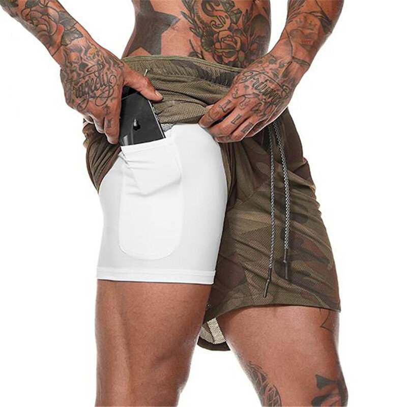 Pantalones cortos clásicos dobles 2 en 1 para hombre, pantalones de fitness multifuncionales, ajustados por dentro y por fuera, sueltos, antiexposición