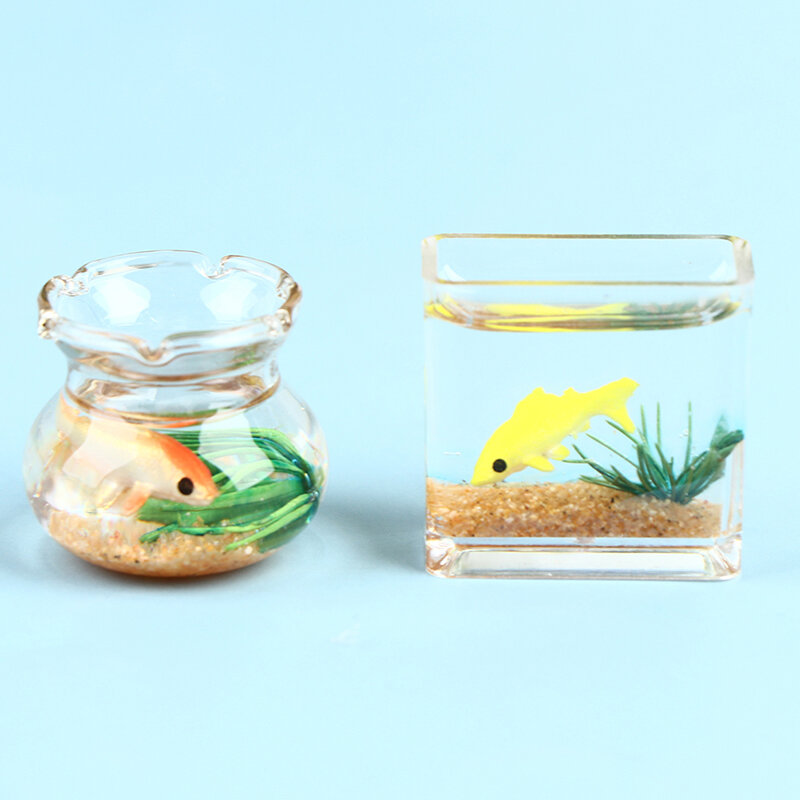 Nowy domek dla lalek miniaturowe szklane akwarium na ryby miska akwarium domek dla lalek ozdoba domu zabawki dla lalek naklejki kolor losowo