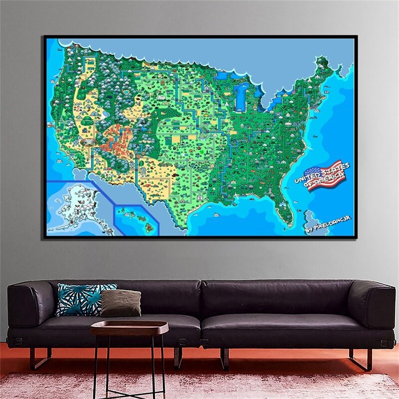 225*150cm Map of The USA Non-woven Canvas Painting Wall Decorative Poster and Prints Office School Supplies Home Decoration