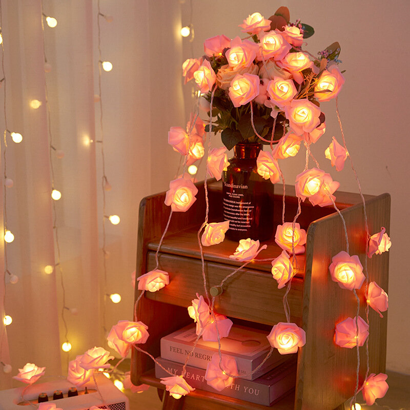 Sztuczna róża girlanda żarówkowa LED światła ślubne dekoracja urodzinowa dziewczynka Baby Shower dekoracje na walentynki