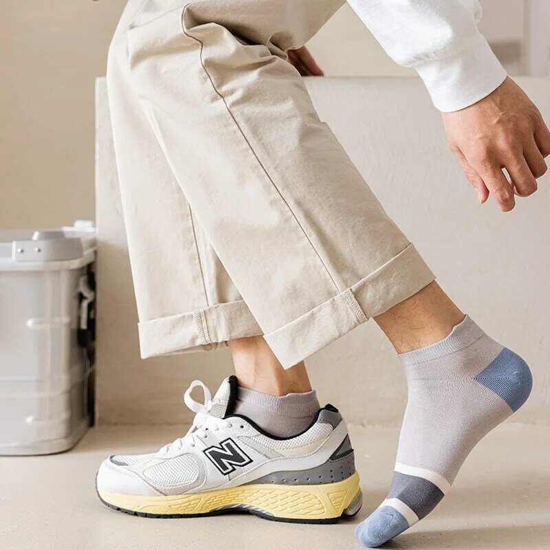 Носки мужские хлопковые в полоску, дышащие невидимые износостойкие, с защитой от запаха, спортивные короткие носки, 5 пар, весна-лето