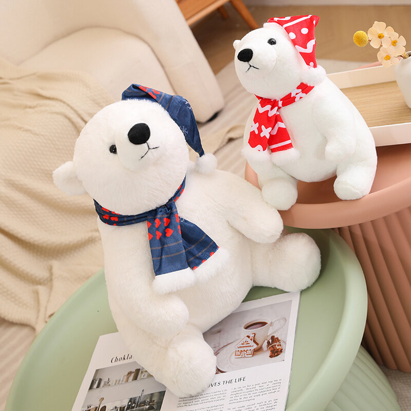 귀여운 크리스마스 북극곰 봉제 장난감, 부드러운 봉제 인형, 동물 스카프, 방 장식, 어린이 선물, 어린이 장난감