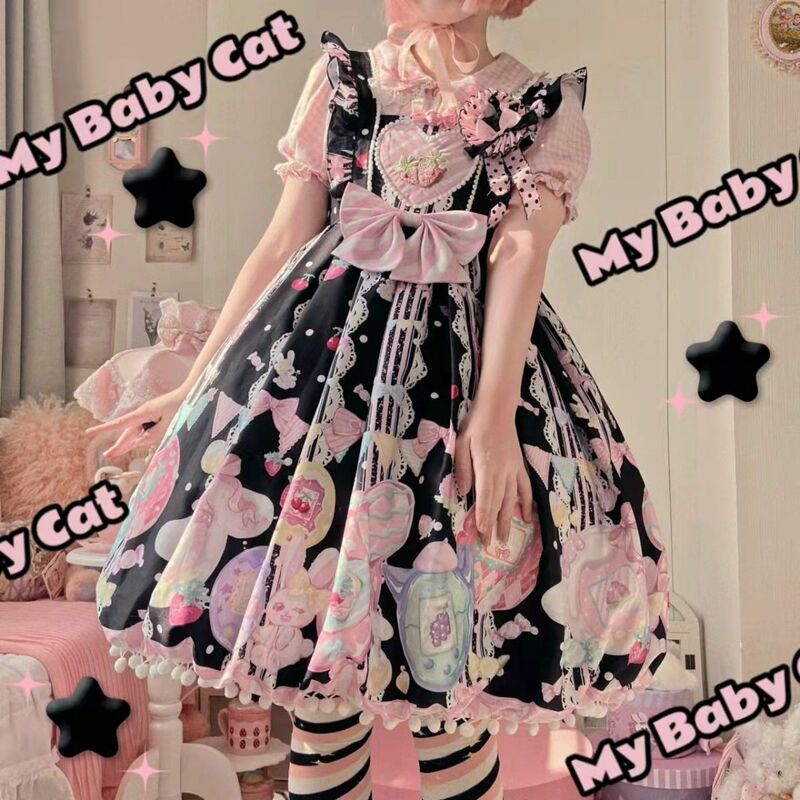 Japoński wiktoriański Lolita Jsk sukienka GirlsLolita [słodki węzeł] cosplay sukienka na ramiączkach gotyckie kobiety Party sukienki Kawaii