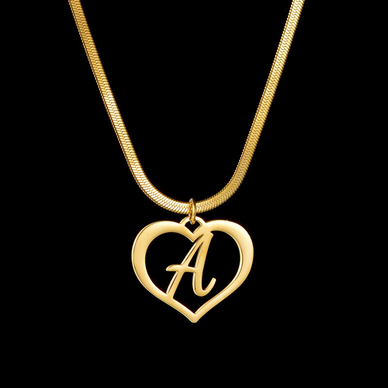 Atoztide-collares con letras personalizadas para hombre y mujer, colgante de corazón, cadena de hoja de acero inoxidable, regalo de joyería de cumpleaños