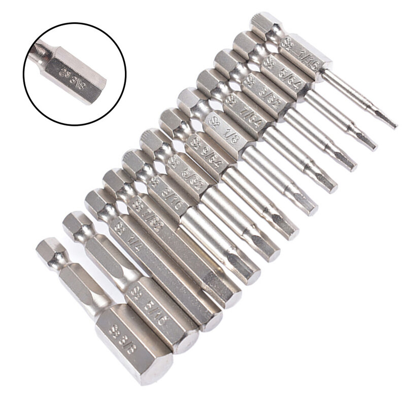12 Pcs Magnetic Hex Screwdriver Bits 50mm Hexagon Bit Head 1/16''-3/8'' For Screws Removal Electric Driver Power Tool Parts
