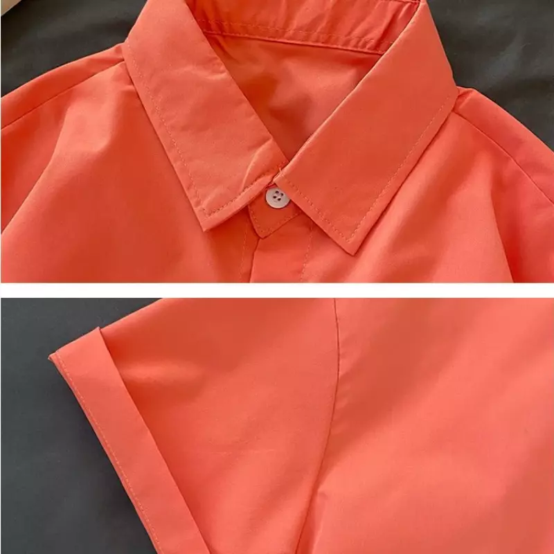 Рубашка женская универсальная с коротким рукавом, модная однотонная Минималистичная Повседневная Милая Базовая сорочка в японском ретро стиле, 10 цветов, на лето