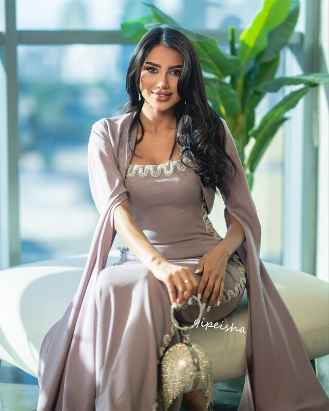  Evening Prom  Jersey Ruched Engagement A-line Square Neck Bespoke Occasion Gown Midi es Saudi Arabia