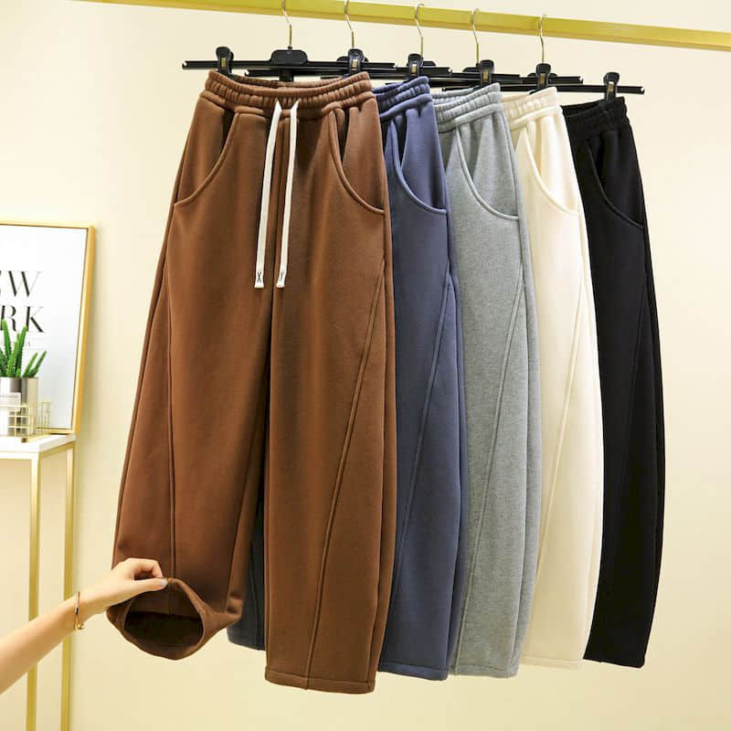 Pantalones bombachos de felpa para mujer, ropa de calle informal Vintage con cintura elástica y cordón, farol