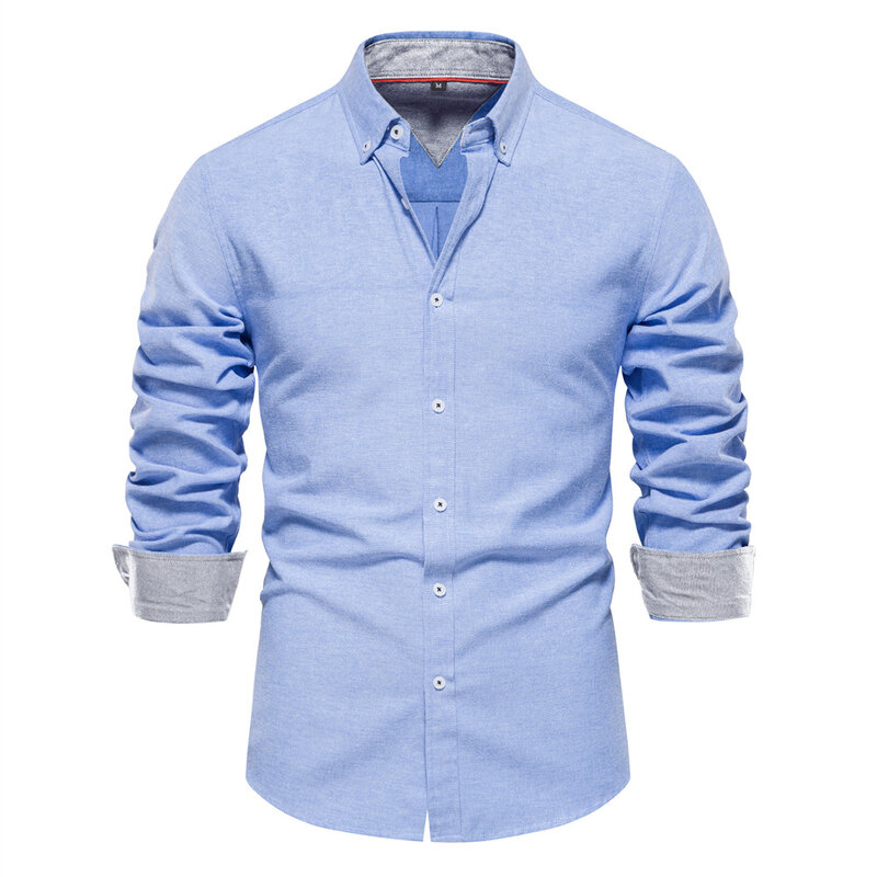Nowe jesienne koszule męskie Oxford z długim rękawem 70% bawełniane jednolite kolorowe koszule na przyjęcia towarzyskie dla mężczyzn markowe ubrania bluzka z kołnierzykiem