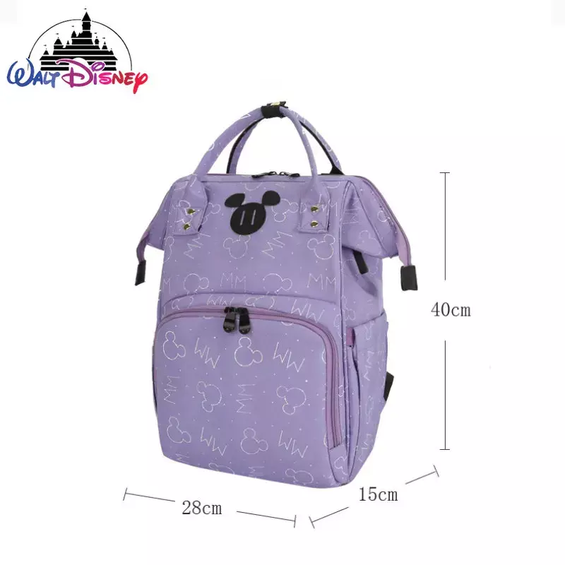 Disney Mickey กระเป๋าใส่ผ้าอ้อมเด็ก USB อเนกประสงค์, กระเป๋าผู้หญิงคลุมท้องแบบแฟชั่นการ์ตูนความจุขนาดใหญ่กระเป๋าเป้ผ้าอ้อมสะพายหลังใหม่