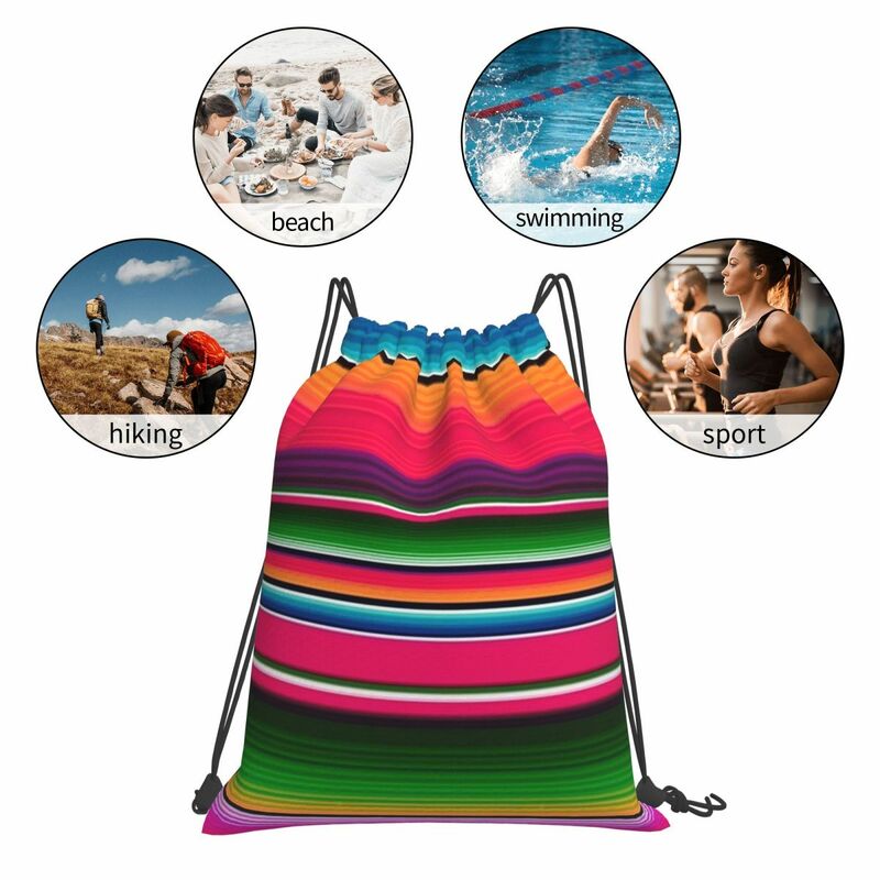 Mexican Blanket Striped Fiesta Serape Backpacks Fashion Portable Drawstring Bags Storage Bag Book Bags For Man Woman School