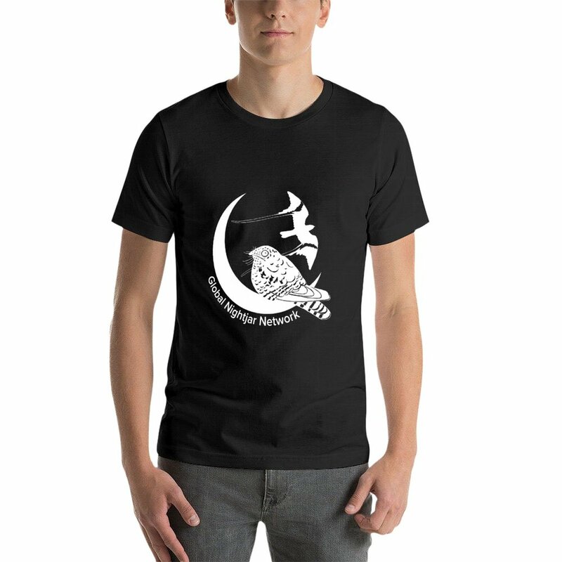 Global Nightjar 네트워크 로고 (흰색) 재미있는 티셔츠, 고양이 셔츠, 그래픽 티셔츠, 히피 의류, 남성용 코튼 티셔츠