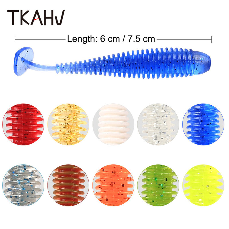 TKAHV 10 PCS 60 mm 75 mm Silicone Lure Paddle Tail Impact Ring Soft Shad Worm esca artificiale Bass Jigg Wobblers Swimbait Tackle