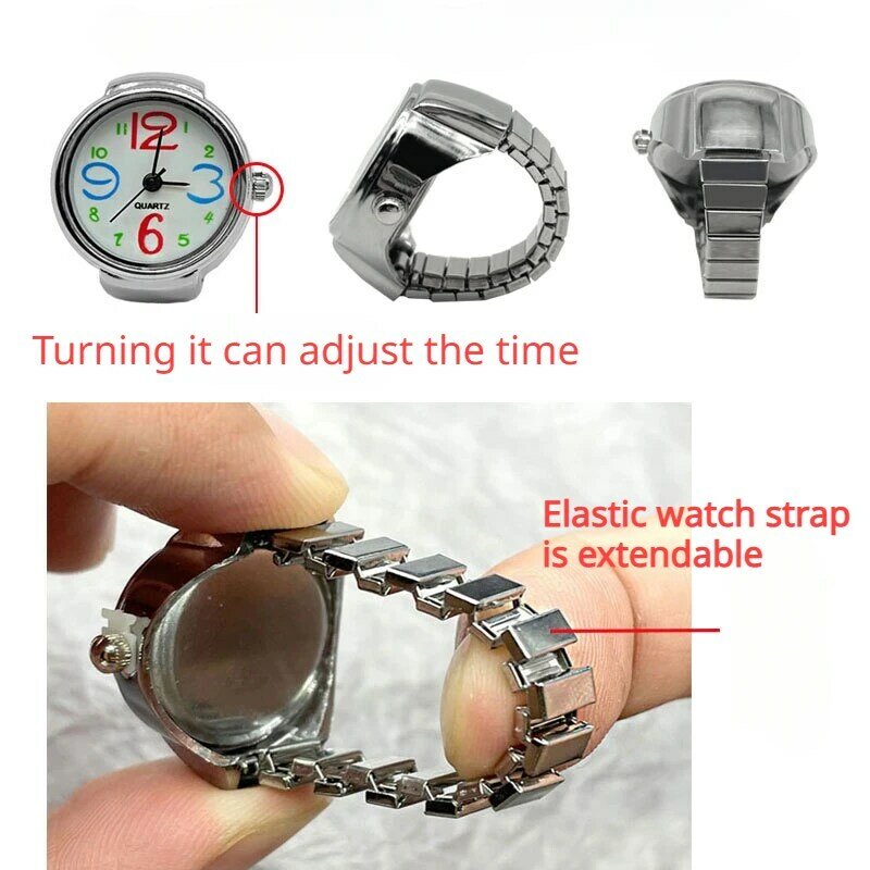 Jam tangan cincin pasangan Digital Pria Wanita, jam tangan Fashion Punk Mini kreatif Hip Hop tali elastis
